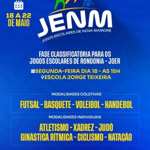 Nova Mamoré realiza JENM 2026 entre os dias 18 e 22 de maio