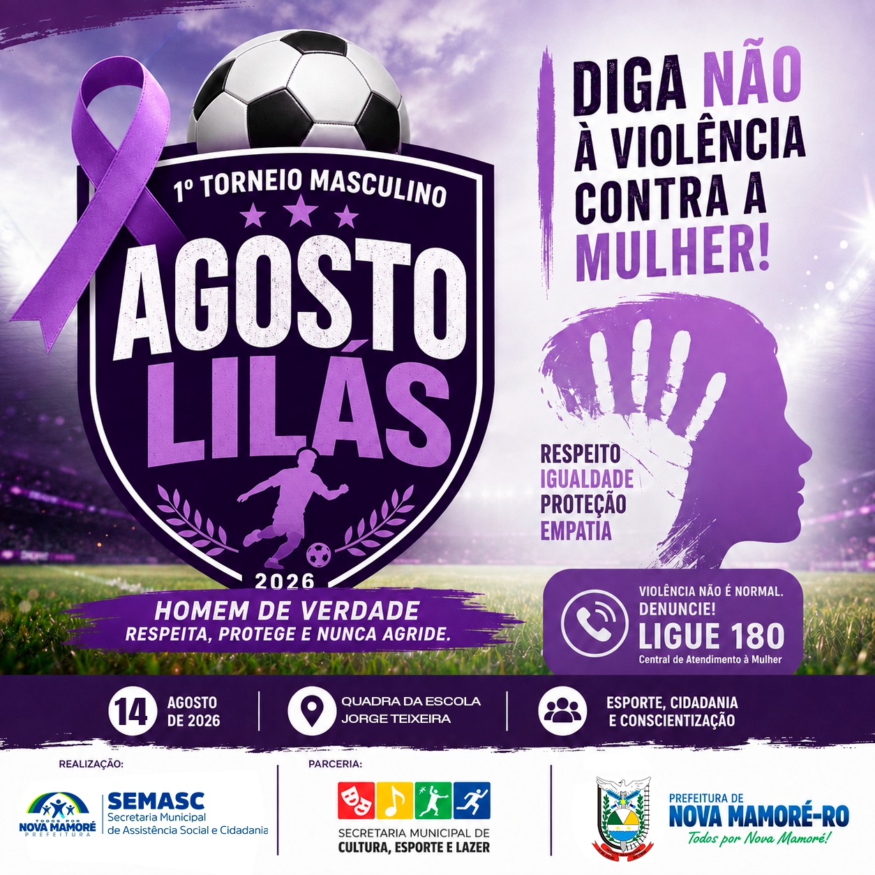 1º Torneio Masculino Agosto Lilás une esporte e conscientização pelo fim da violência contra a mulher